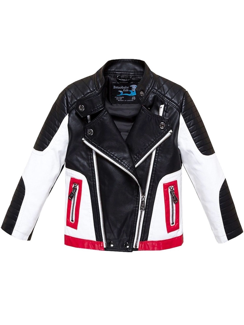 Kids Black & White Moto Jacket with Red Accents